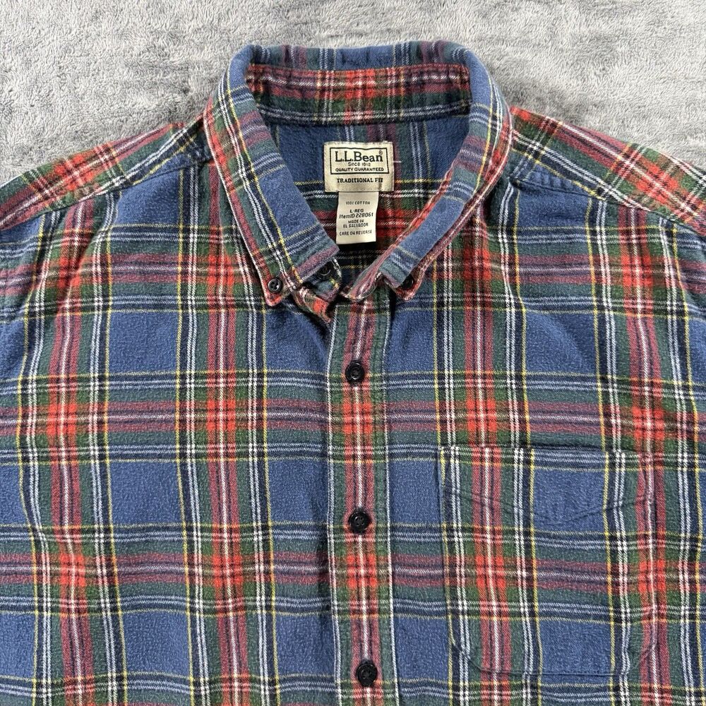 LL Bean Shirt Men’s L Scotch Plaid Flannel Cotton Traditional Fit Button Down
